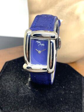 Henry Dunay Sabi Women's Watch Swiss Quartz Tank Blue Dial Leather Nylon Strap